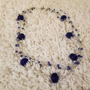 Blue 3 strand Necklace Funky Beads